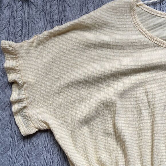 Yellow Striped Knit Dolman Sleeve Casual Modest Summer Midi Dress with belt - Picture 4 of 8